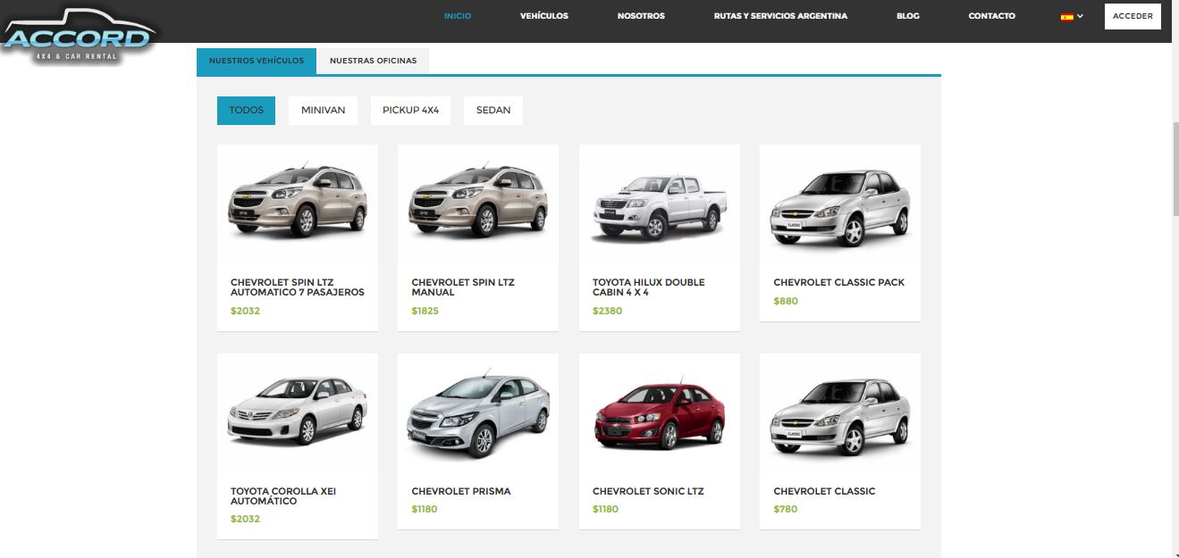 Diseño sitio alquiler de autos rentacar